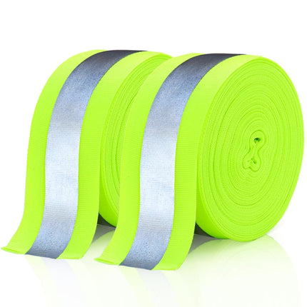 2 Rolls 2" x 66ft Reflective Ribbon, High Visibility Tape Strip, Sew On Safety Fabric Material, Silver Florescent Warning Strip Webbing for Walking Cycling Clothes Backpacks at Night.