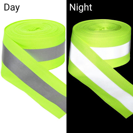 2 Rolls 2" x 66ft Reflective Ribbon, High Visibility Tape Strip, Sew On Safety Fabric Material, Silver Florescent Warning Strip Webbing for Walking Cycling Clothes Backpacks at Night.