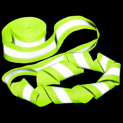 2 Rolls 2" x 66ft Reflective Ribbon, High Visibility Tape Strip, Sew On Safety Fabric Material, Silver Florescent Warning Strip Webbing for Walking Cycling Clothes Backpacks at Night.