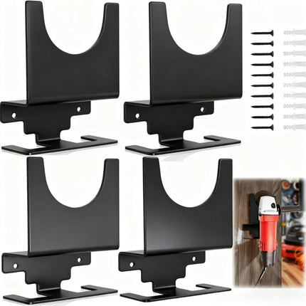 4 Pack Angle Grinder Holder, Wall Mount Bracket for 5 inch Grinder, Polisher Storage Rack Stand with Cord Hook, Garage Tool Hanger Grinders Impact Wrench Cutters Waxing Machines.