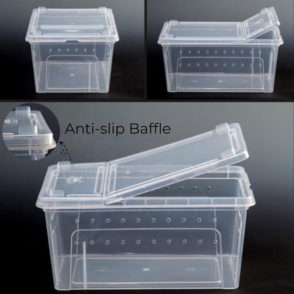 2 Pack Reptile Feeding Box, 12.6"x8.7"x6" Transparent Snake Enclosure Terrarium, Plastic Spider Habitat Cage with Bowl, Small Hatching Container Ventilated Lid for Lizard Frog.