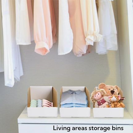 35 Pack Cardboard Storage Bins, 12" x 6" 4.5" Corrugated Open Top Box, White Pantry Shelf Organizer Bins for Parts Snacks, Ideal Garage Warehouse Home Packing Moving, Easy Assembly.