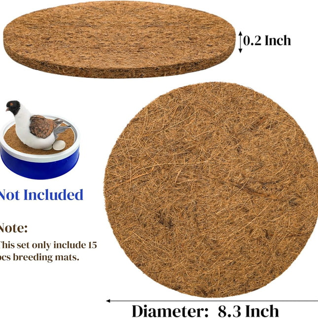 15 Packs Pigeon Nest Pads, Bird Breeding Mat for Chicken, Natural Coconut Fiber Egg Mat, Nesting Bowl Box Pad Parakeet Hatching Bedding Accessories.