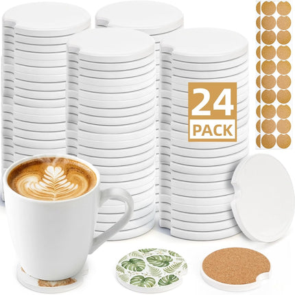 24 Packs Ceramic Sublimation Car Coasters, Blanks Cupholders with Finger Notch for Easy Removal, Absorbent Auto Cup Holders Keep Vehicle Free from Cold Drink Sweat Stain Spill.