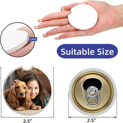 24 Packs Ceramic Sublimation Car Coasters, Blanks Cupholders with Finger Notch for Easy Removal, Absorbent Auto Cup Holders Keep Vehicle Free from Cold Drink Sweat Stain Spill.