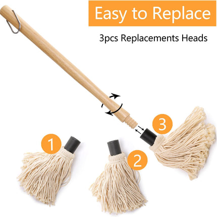 Cast Iron Sauce Pot and BBQ Mop Brush Set for Grilling, 7 Pcs Barbecue Accessories Include Basting Melting Saucepan, Wooden with 4 Replacements Meat Smoker, Grill, Stove.