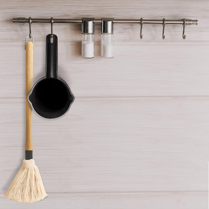 Cast Iron Sauce Pot and BBQ Mop Brush Set for Grilling, 7 Pcs Barbecue Accessories Include Basting Melting Saucepan, Wooden with 4 Replacements Meat Smoker, Grill, Stove.