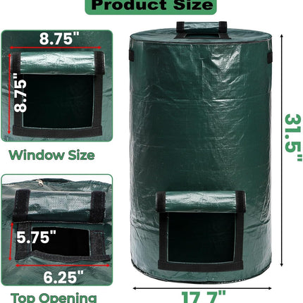 4 Pack 34 Gallons Reusable Yard Waste Bags, Leaf Lawn Collector Containers with Lid and Handles, Heavy Duty Collapsible Compost Bins Bottom Window for Outdoor Debris Wet Leaves Grass.
