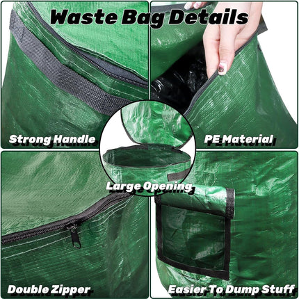 4 Pack 34 Gallons Reusable Yard Waste Bags, Leaf Lawn Collector Containers with Lid and Handles, Heavy Duty Collapsible Compost Bins Bottom Window for Outdoor Debris Wet Leaves Grass.
