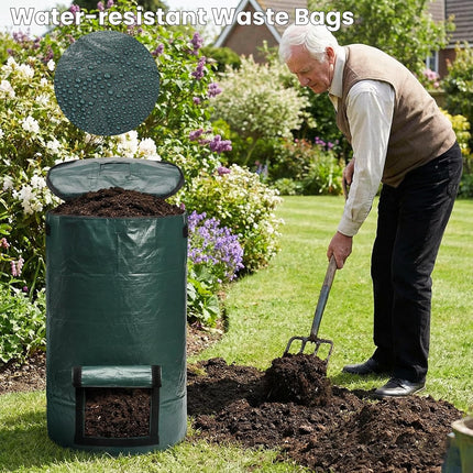 4 Pack 34 Gallons Reusable Yard Waste Bags, Leaf Lawn Collector Containers with Lid and Handles, Heavy Duty Collapsible Compost Bins Bottom Window for Outdoor Debris Wet Leaves Grass.