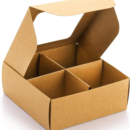 40 Pack Brown Bakery Boxes with Window and Dividers, 6 x Inch Mini Pastry 4 Compartments, Kraft Treats Gift Inserts, Cupcake Packaging Containers for Pastries Biscuits.