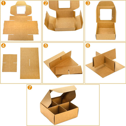 40 Pack Brown Bakery Boxes with Window and Dividers, 6 x Inch Mini Pastry 4 Compartments, Kraft Treats Gift Inserts, Cupcake Packaging Containers for Pastries Biscuits.