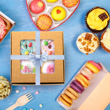 40 Pack Brown Bakery Boxes with Window and Dividers, 6 x Inch Mini Pastry 4 Compartments, Kraft Treats Gift Inserts, Cupcake Packaging Containers for Pastries Biscuits.