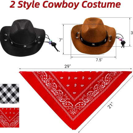 4 Pack Pet Cowboy Costume Accessories Set, 2 Pcs Hat and Bandana Scarf, Puppy Kitten Halloween Christmas Costume, West Party Cosplay Wearing for Cats Small Dogs.