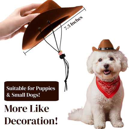 4 Pack Pet Cowboy Costume Accessories Set, 2 Pcs Hat and Bandana Scarf, Puppy Kitten Halloween Christmas Costume, West Party Cosplay Wearing for Cats Small Dogs.