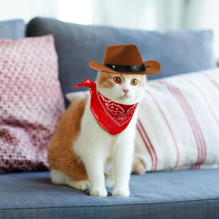 4 Pack Pet Cowboy Costume Accessories Set, 2 Pcs Hat and Bandana Scarf, Puppy Kitten Halloween Christmas Costume, West Party Cosplay Wearing for Cats Small Dogs.