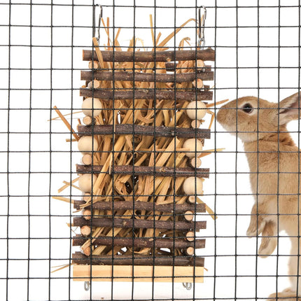 Wood Rabbit Hay Feeder, 7" Hanging Grass Holder with 2 Hooks, Small Animals Feeding Manager for Cage, Bunny Feeder Rack Chinchilla Guinea Pig Hamster Gerbil.