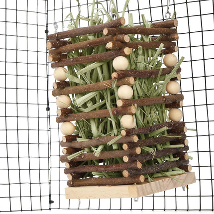 Wood Rabbit Hay Feeder, 7" Hanging Grass Holder with 2 Hooks, Small Animals Feeding Manager for Cage, Bunny Feeder Rack Chinchilla Guinea Pig Hamster Gerbil.