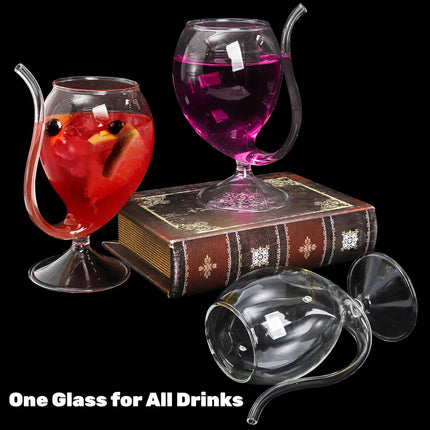 4 Pack Straw Wine Glass, 12 OZ Sipping Glasses with Built-in Straw, Creative Tube Cocktail Goblets, Clear Funny Decanter Cups for Juice Ice Cream Champagne Party Glassware Barware.