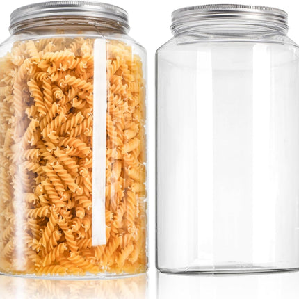 2 Pack 1 Gallon Extra Large Clear Plastic Jars, 118 OZ Food Storage Container with Lid, BPA Free Wide Mouth Jar, Reusable Airtight Mason Jug for Dry Goods, Candy, Fermenting, Pickling.