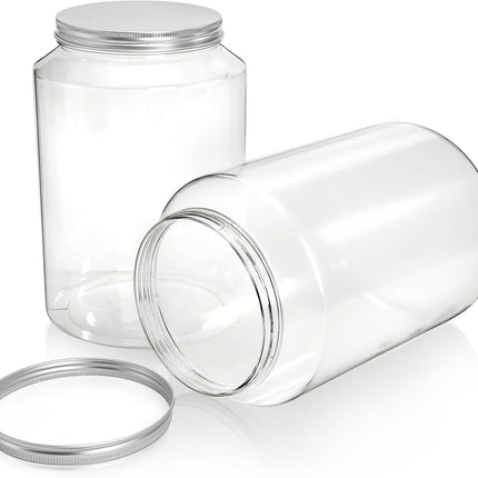 2 Pack 1 Gallon Extra Large Clear Plastic Jars, 118 OZ Food Storage Container with Lid, BPA Free Wide Mouth Jar, Reusable Airtight Mason Jug for Dry Goods, Candy, Fermenting, Pickling.