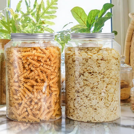 2 Pack 1 Gallon Extra Large Clear Plastic Jars, 118 OZ Food Storage Container with Lid, BPA Free Wide Mouth Jar, Reusable Airtight Mason Jug for Dry Goods, Candy, Fermenting, Pickling.