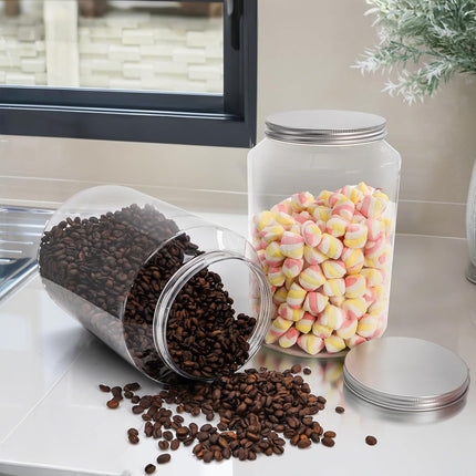 2 Pack 1 Gallon Extra Large Clear Plastic Jars, 118 OZ Food Storage Container with Lid, BPA Free Wide Mouth Jar, Reusable Airtight Mason Jug for Dry Goods, Candy, Fermenting, Pickling.