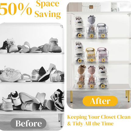 10 Pack Clear Shoe Slot Organizer, 11" Adjustable Shoes Stacker for Closet, Double Deck Display Shelf a Pair of Shoes, Anti-slip Rack Holder Storage Space Saver.