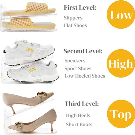10 Pack Clear Shoe Slot Organizer, 11" Adjustable Shoes Stacker for Closet, Double Deck Display Shelf a Pair of Shoes, Anti-slip Rack Holder Storage Space Saver.