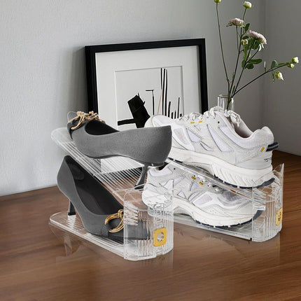 10 Pack Clear Shoe Slot Organizer, 11" Adjustable Shoes Stacker for Closet, Double Deck Display Shelf a Pair of Shoes, Anti-slip Rack Holder Storage Space Saver.