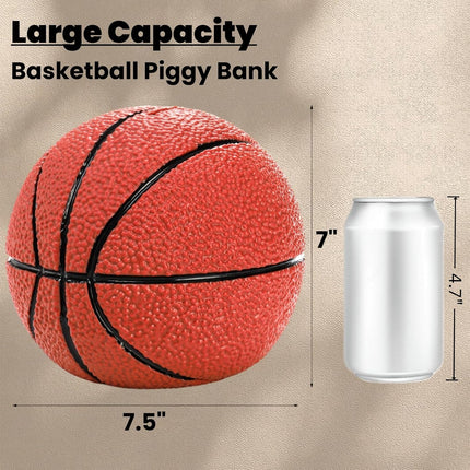 Basketball Piggy Bank for Boys, 7.5" Large Shatterproof Sports Themed Coin Bank, PVC Money Box Girls, Kids, Adults as Christmas Birthday Gifts, Room Desktop Decoration.