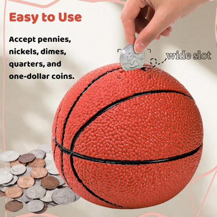 Basketball Piggy Bank for Boys, 7.5" Large Shatterproof Sports Themed Coin Bank, PVC Money Box Girls, Kids, Adults as Christmas Birthday Gifts, Room Desktop Decoration.