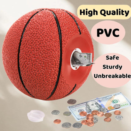 Basketball Piggy Bank for Boys, 7.5" Large Shatterproof Sports Themed Coin Bank, PVC Money Box Girls, Kids, Adults as Christmas Birthday Gifts, Room Desktop Decoration.