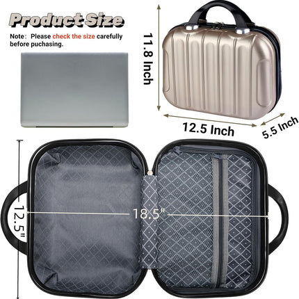 13" Hard Shell Makeup Travel Case, Portable Hand Luggage with Elastic Band, ABS Carrying Cosmetic Suitcase, Small Train Storage Organizer Box for Toiletry, Gifts Women, Champagne.