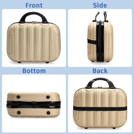 13" Hard Shell Makeup Travel Case, Portable Hand Luggage with Elastic Band, ABS Carrying Cosmetic Suitcase, Small Train Storage Organizer Box for Toiletry, Gifts Women, Champagne.