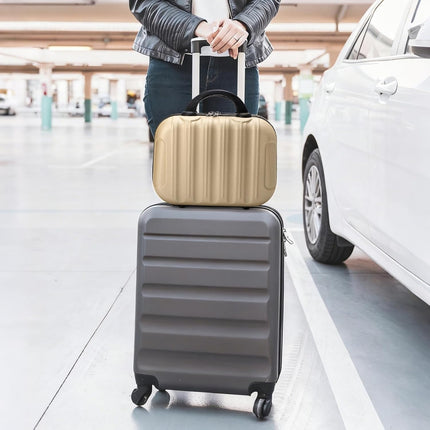 13" Hard Shell Makeup Travel Case, Portable Hand Luggage with Elastic Band, ABS Carrying Cosmetic Suitcase, Small Train Storage Organizer Box for Toiletry, Gifts Women, Champagne.
