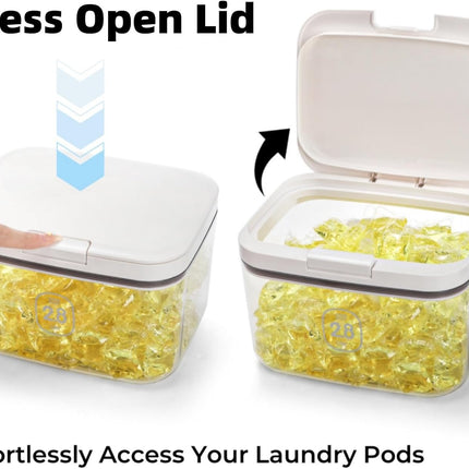 94 OZ/2.8L Laundry Pods Container, One-Press Lid Powder Holder Dispenser, Clear PET Detergent Sheet Organizer with Measuring Cup for Booster Beads, Dryer Balls, Flour, Pet Food.