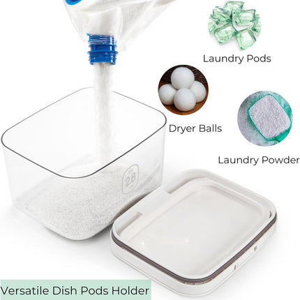 94 OZ/2.8L Laundry Pods Container, One-Press Lid Powder Holder Dispenser, Clear PET Detergent Sheet Organizer with Measuring Cup for Booster Beads, Dryer Balls, Flour, Pet Food.