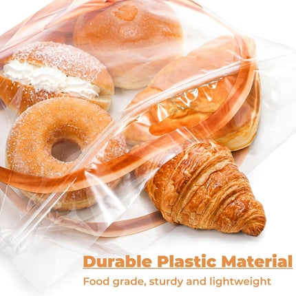 100 Pack Clear Plastic Bread Bags with Handle, 12.5 x 10.4 Inch Large Zipper Toast Bag, Portable Loaf Sealing Basket Pattern, Sourdough Packaging Organizer for Cookie Bakery.