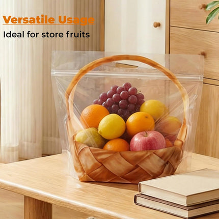 100 Pack Clear Plastic Bread Bags with Handle, 12.5 x 10.4 Inch Large Zipper Toast Bag, Portable Loaf Sealing Basket Pattern, Sourdough Packaging Organizer for Cookie Bakery.
