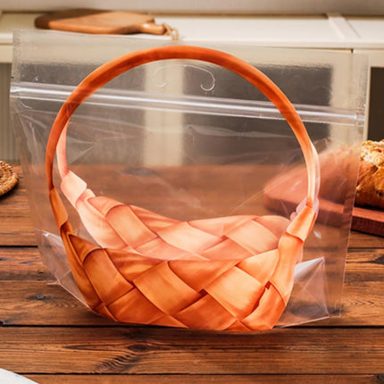 100 Pack Clear Plastic Bread Bags with Handle, 12.5 x 10.4 Inch Large Zipper Toast Bag, Portable Loaf Sealing Basket Pattern, Sourdough Packaging Organizer for Cookie Bakery.