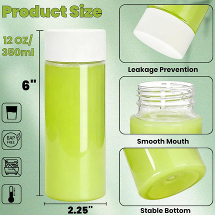 24 Pack Sensory Bottles with Lids, 12 OZ/ 350 ML Empty Plastic Bottle, Leakproof Drink Container Bulk, Reusable Clear Calming Jars for Classroom Party, Great Juice Milk Water Beverages.