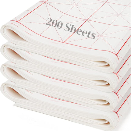 200 Sheets Chinese Calligraphy Paper, Thick Xuan Paper with Grids, Smooth Sumi for Beginners & Students, Rice Brush Writing Japanese Kanji Practice (4"/ Grid).