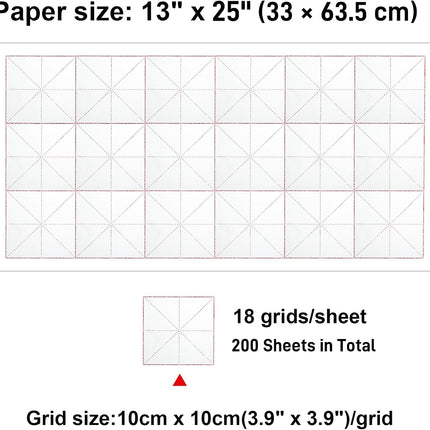 200 Sheets Chinese Calligraphy Paper, Thick Xuan Paper with Grids, Smooth Sumi for Beginners & Students, Rice Brush Writing Japanese Kanji Practice (4"/ Grid).
