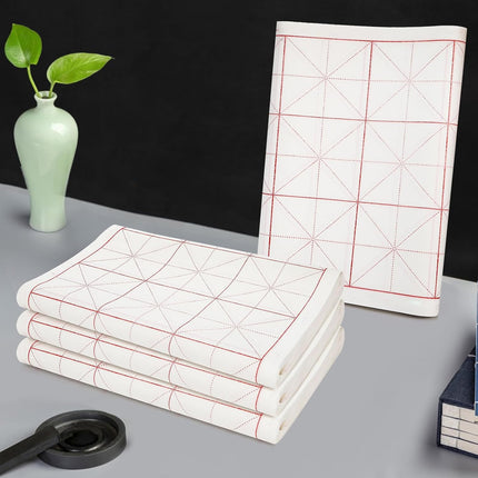 200 Sheets Chinese Calligraphy Paper, Thick Xuan Paper with Grids, Smooth Sumi for Beginners & Students, Rice Brush Writing Japanese Kanji Practice (4"/ Grid).
