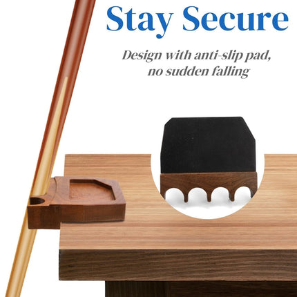 4-Hole Wood Pool Cue Holder, Portable Weighted Billiard Stick Rack, Non-slip Holder Claw with Chalk Solid Rest Deepen Notch for Table Bar Chair.