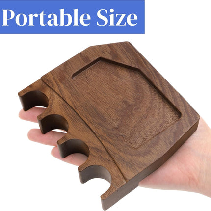 4-Hole Wood Pool Cue Holder, Portable Weighted Billiard Stick Rack, Non-slip Holder Claw with Chalk Solid Rest Deepen Notch for Table Bar Chair.