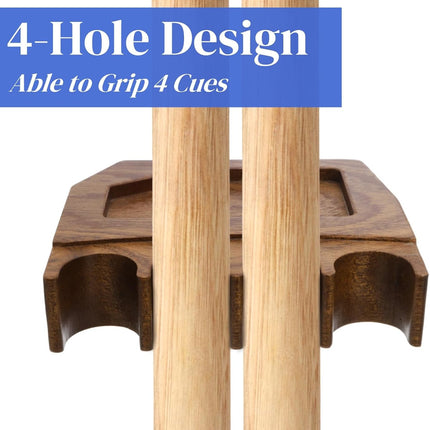 4-Hole Wood Pool Cue Holder, Portable Weighted Billiard Stick Rack, Non-slip Holder Claw with Chalk Solid Rest Deepen Notch for Table Bar Chair.