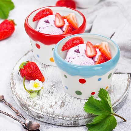 6 Pack Ramekins Set, 9 OZ Pudding Custard Cups, Small Ceramic Brulee Souffle Dishes, Colorful Christmas Dipping Sauce Bowls for Ice Cream Fruits Baking, Oven Microwave Dishwasher Safe.
