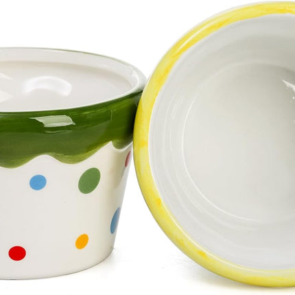 6 Pack Ramekins Set, 9 OZ Pudding Custard Cups, Small Ceramic Brulee Souffle Dishes, Colorful Christmas Dipping Sauce Bowls for Ice Cream Fruits Baking, Oven Microwave Dishwasher Safe.